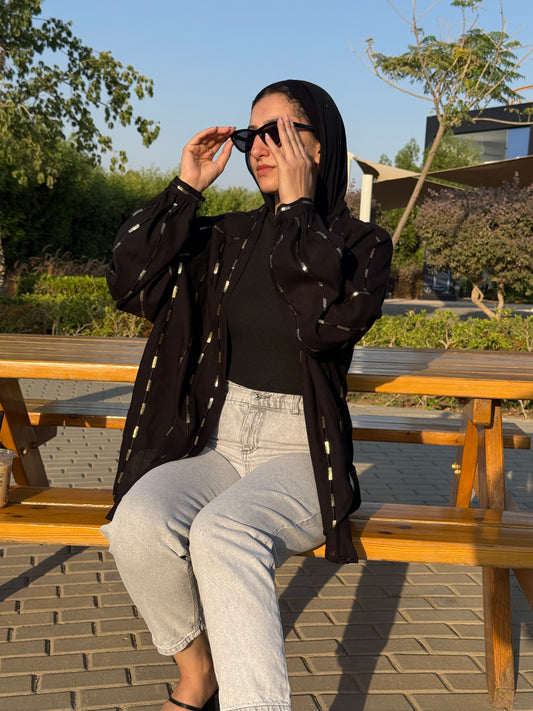 Midnight Black Glow Linen Kimono