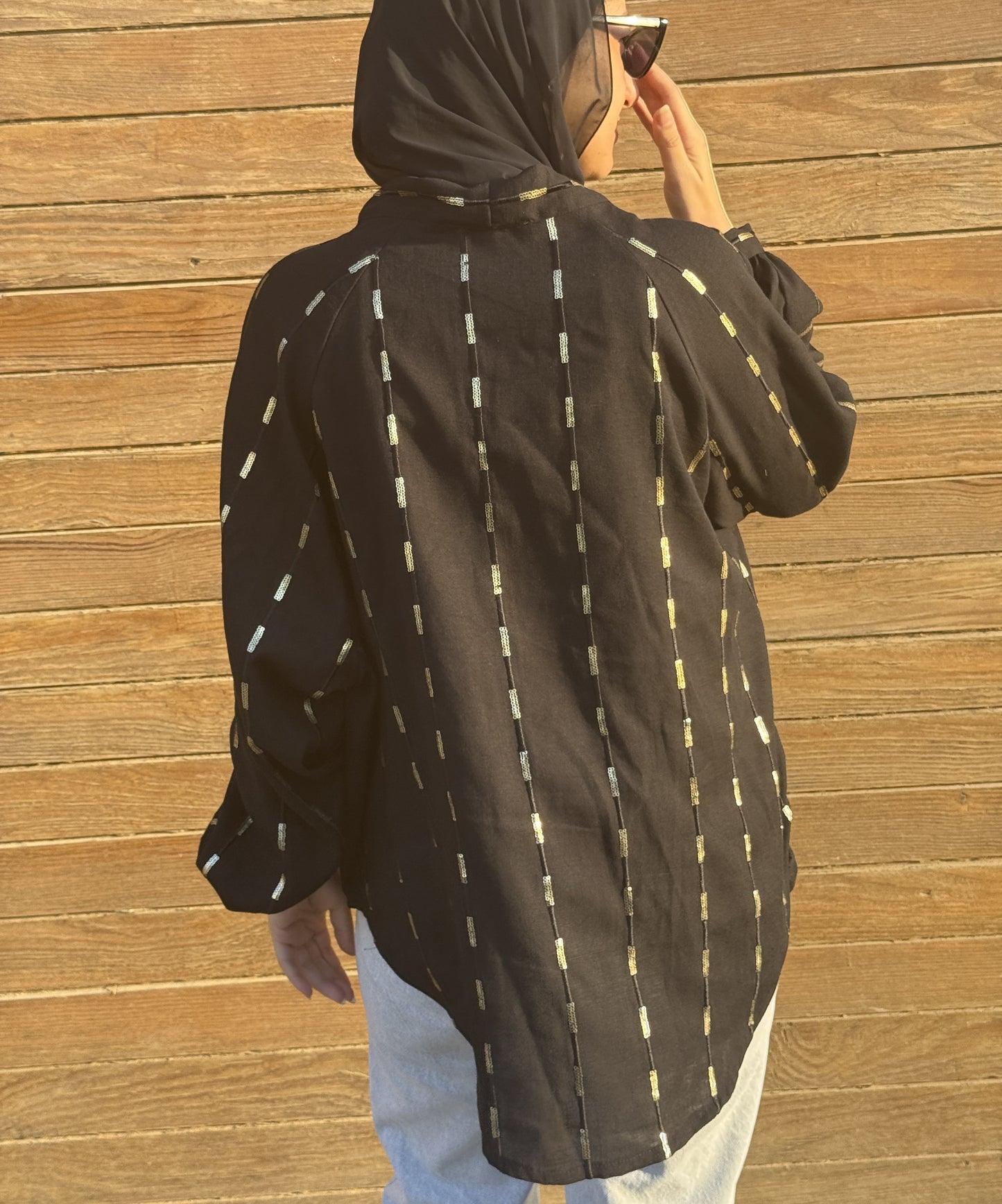Midnight Black Glow Linen Kimono