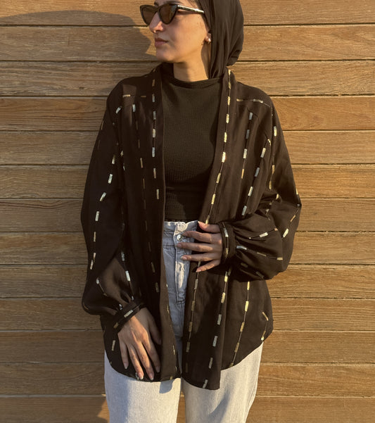 Midnight Black Glow Linen Kimono