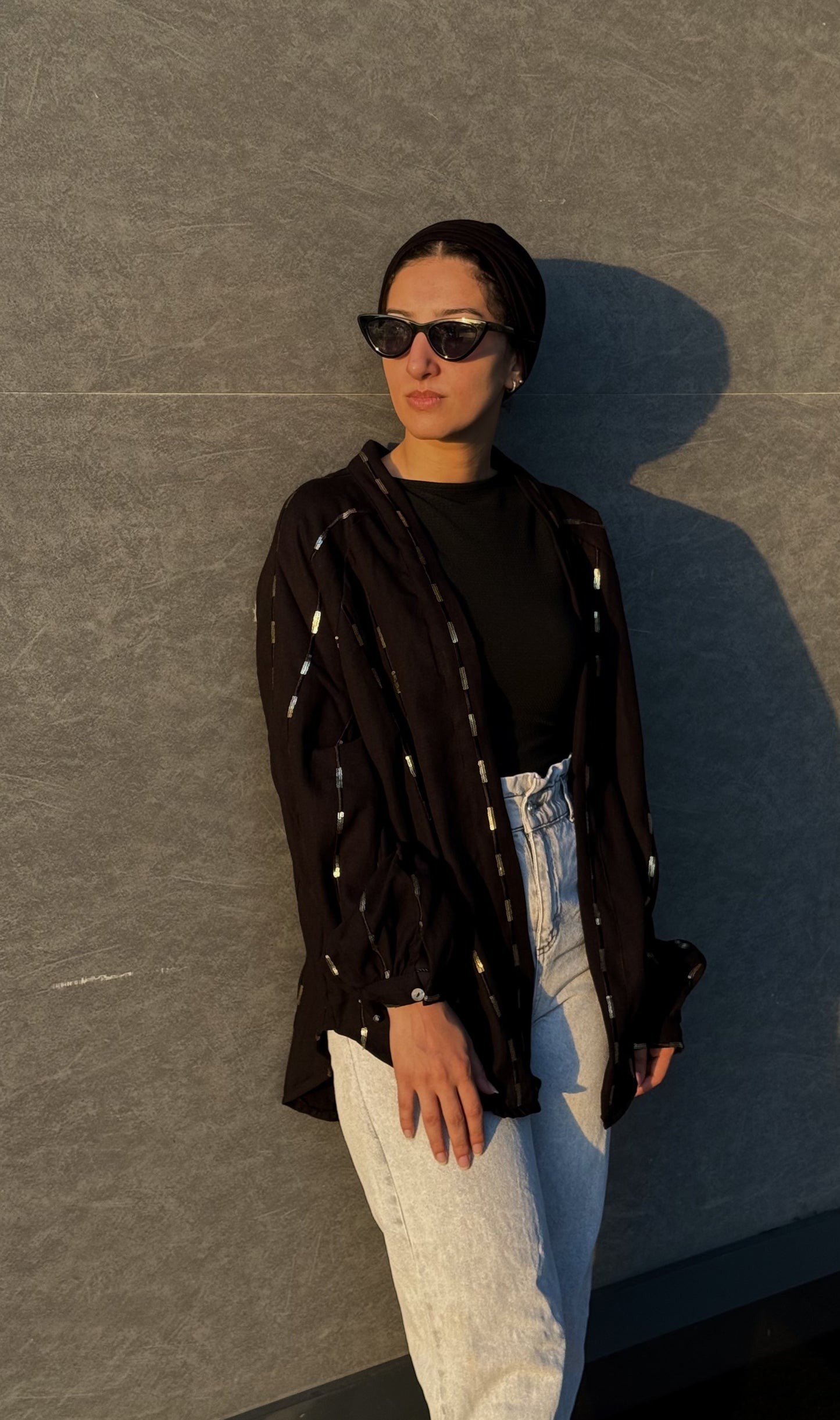 Midnight Black Glow Linen Kimono