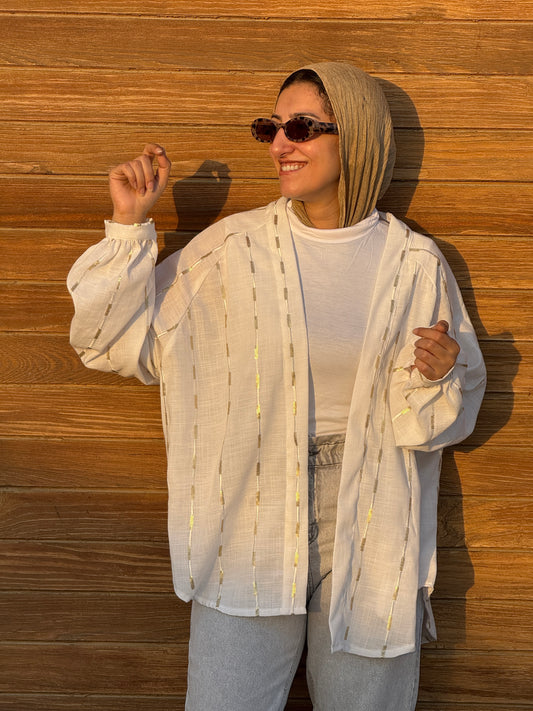 Midnight Pearl Glow Linen Kimono