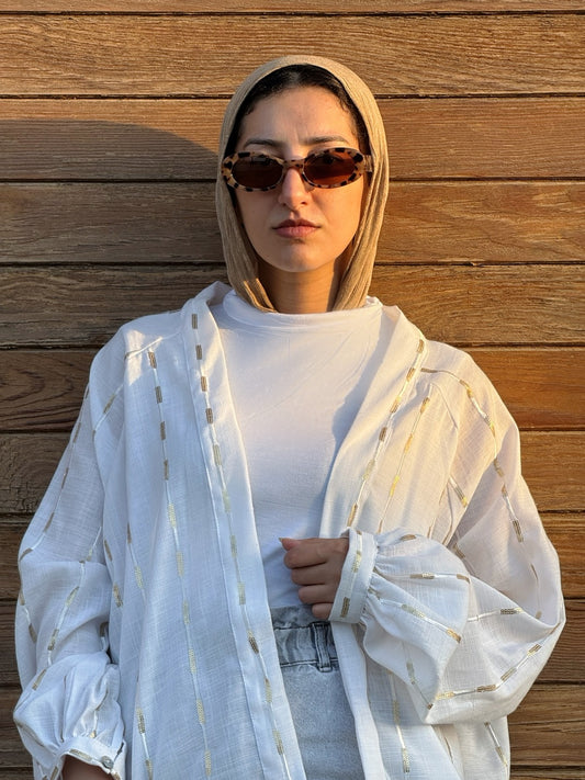 Midnight Pearl Glow Linen Kimono