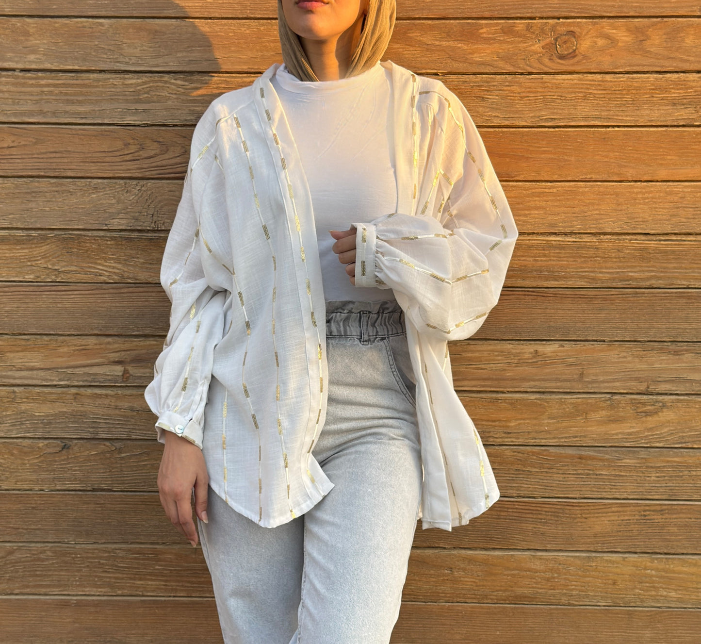 Midnight Pearl Glow Linen Kimono