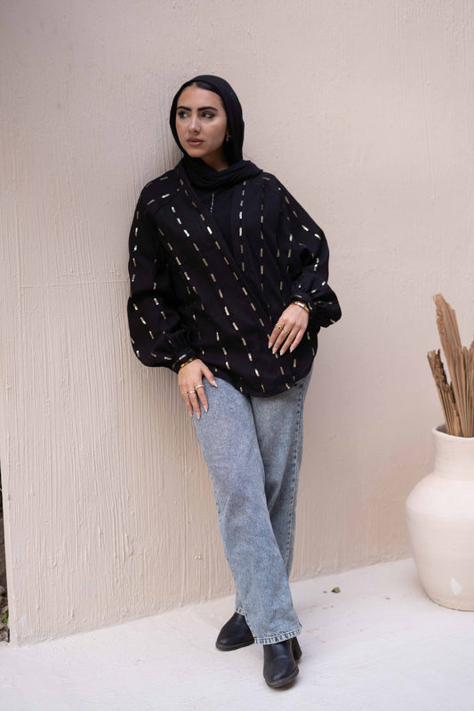 Midnight Black Glow Linen Kimono