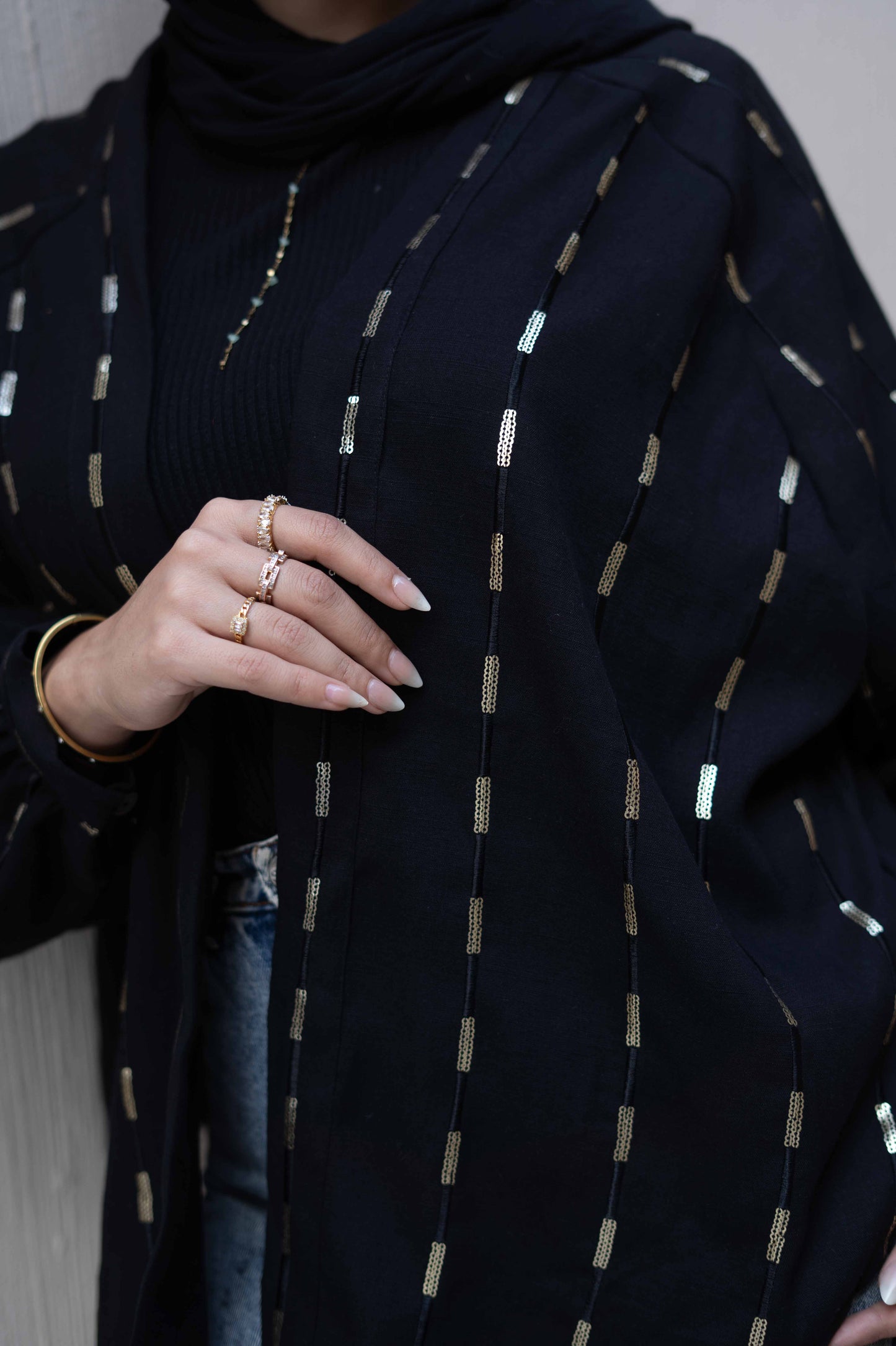 Midnight Black Glow Linen Kimono