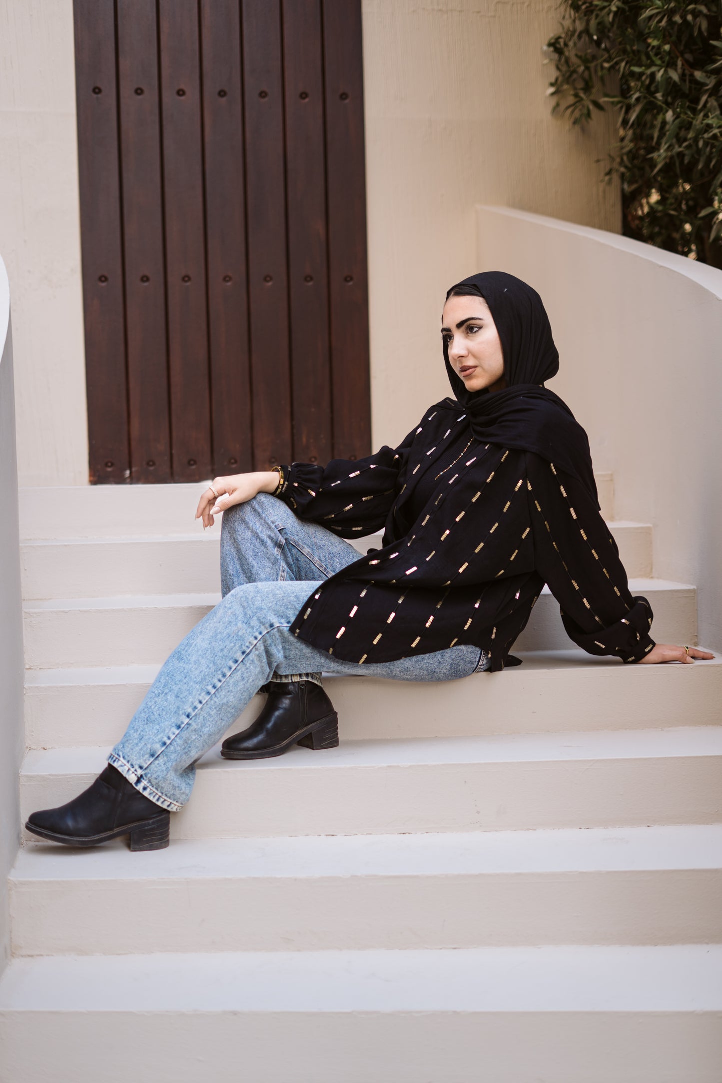 Midnight Black Glow Linen Kimono