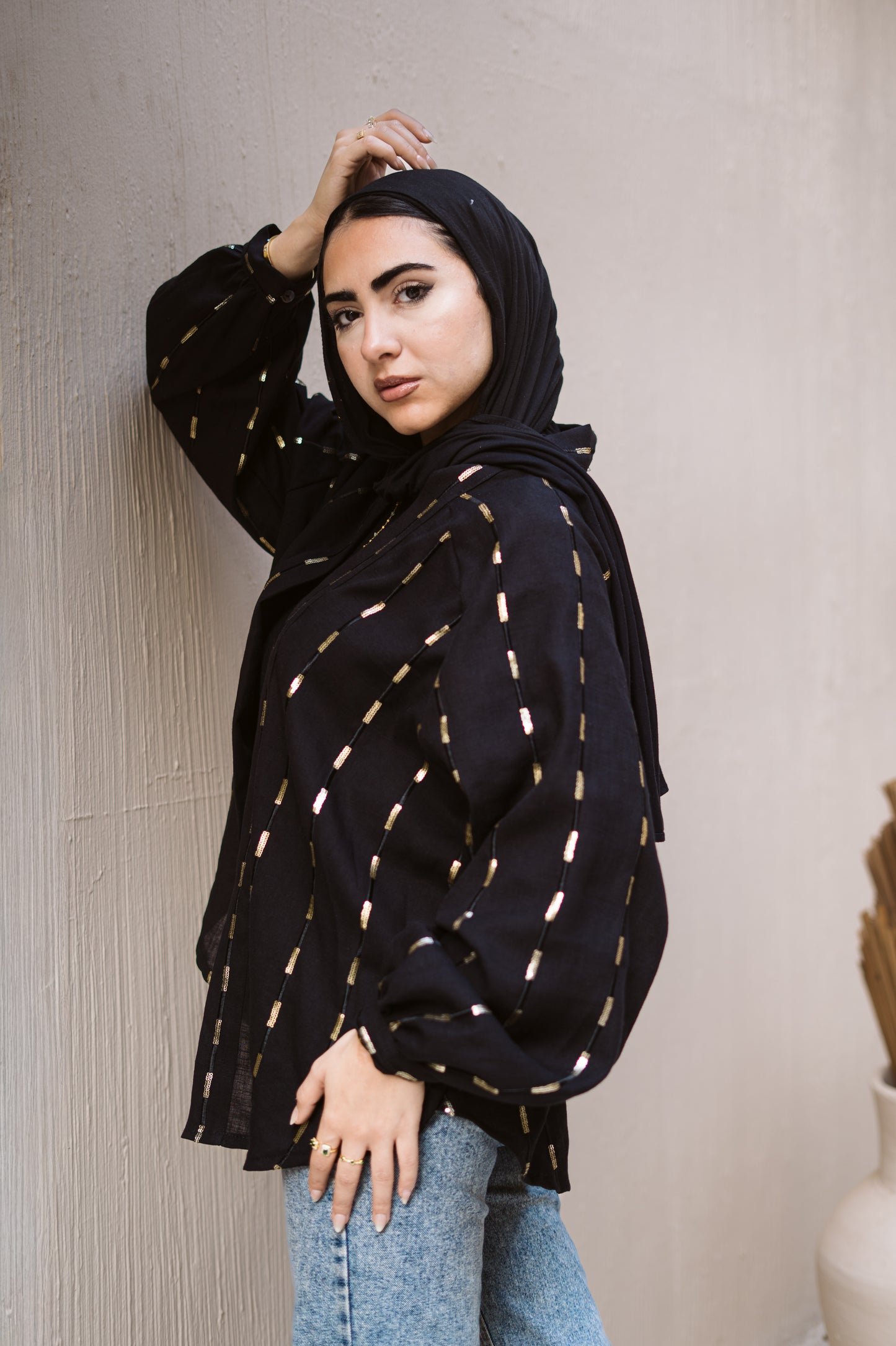 Midnight Black Glow Linen Kimono